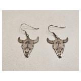925 STERLING SILVER BULL HEAD EARRINGS SIGNED JH
