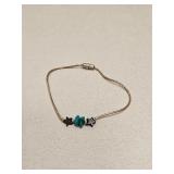 VTG STERLING SILVER BEADED & TURQUOISE BRACELET