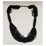VINTAGE BLACK SEED BEADED MULTI STRAND NECKLACE