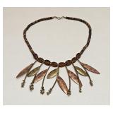 VINTAGE STUDIO COPPER BRASS WOOD BEADED NECKLACE