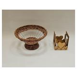 Wicker & Metal Basket & Candle Holder