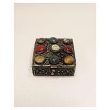 Vintage Ornate Metal & Stone Decorated Pill Box