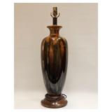VTG MCM DRIP GLAZE CERAMIC TABLE LAMP WOOD BASE
