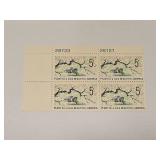 1966 US Plate Block Mint 5 Cent Stamps