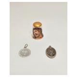 Vintage Religious Medals & Porcelain Thimble