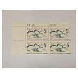 1966 US Plate Block Mint 5 Cent Stamps
