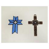 Vintage decorative Crosses Glass & Brass
