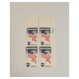 1964 US Plate Block Mint 5 Cent Stamps