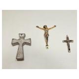 Vintage Crucifixes Brass Aluminum Wood