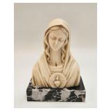 Vintage Sacred Heart Of Mary Sculpture Marble Base