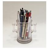 Vintage Two Handled Glass With Vintage Pens