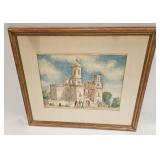 Vintage Watercolor Signed H P Old World Church