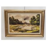 Framed Signed W Vega Landscape With Pond