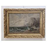 Ornate Gesso Framed Antique 19C Oil Painting