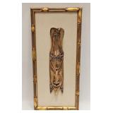 Vintage Polynesian Resin Mask Bamboo Frame