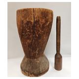 Large 19th Century Carved Wood Mortar and Pestle