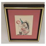 Vtg Framed Clown Print