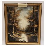 Vtg Lake Landscape Artist Signed & Picture Light