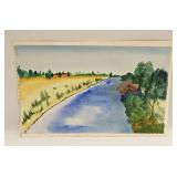 Unsigned Watercolor Landscape With River