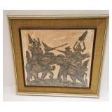 Vintage 60s India Elephant Fighters Painting