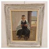 VINTAGE POLISH JEWISH RABBI PAINTING SIGNED