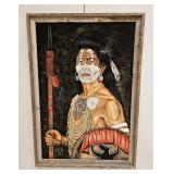 Vtg Black Velvet Painting Luis D. Native American