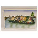 Unsigned Watercolor Landscape With River