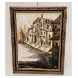 Vintage Signed Oil On Board City View