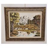 VINTAGE SIGNED MOUNTAIN LAKE LANDSCAPE PAINTING