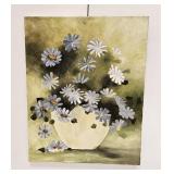 Vintage Unsigned Oil On Canvas Flowers In Vase