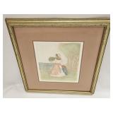 Vintage Color Etching Young Girl AP Signed