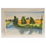 Unsigned Watercolor Landscape With River