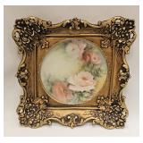 Hand Painted Plate In Ornate Gilded Plaster Frame