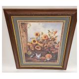 Vintage Stiil life Flowers In Basket Framed