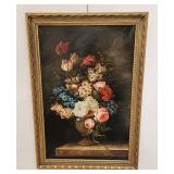 Vintage Signed Still Life Painting Flowers In Vase