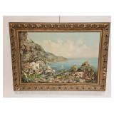 Vennetti Signed Ocean Bay Painting Ornate Frame