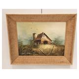 Vintage Signed Landscape Painting Old Barn