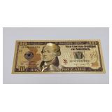 24K GOLD Plated Foil $10 Dollar Bill Novelty