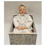 Vintage Doll Marked With The Number 6R In Basket