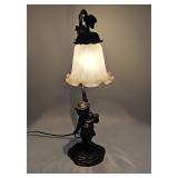Vintage Boy & Vine Leaf Table Lamp Glass Shade
