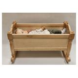 Vtg Doll Marked With The Number 5 In Wood Cradle