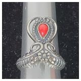 American West .925 Sterling Ring Red Coral