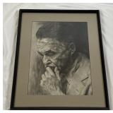 Framed Portrait of Thinking Man - Original Artwork