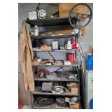 large metal shelf with contents