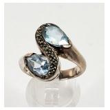 925 Silver Blue Topaz Marcasite Ring