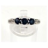 925 Sterling Silver Sapphire & CZ Ring