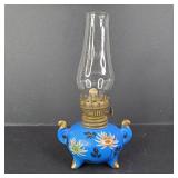 Hand Painted Blue Porcelain Miniature Oil Lamp