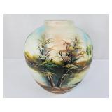 Hand Painted Satin Glass Landscape Vase