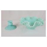 Fenton Turquoise Hobnail Glass Bowl Candle Holder