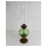 Green Glass Lamp with Clear Hurricane Chimney